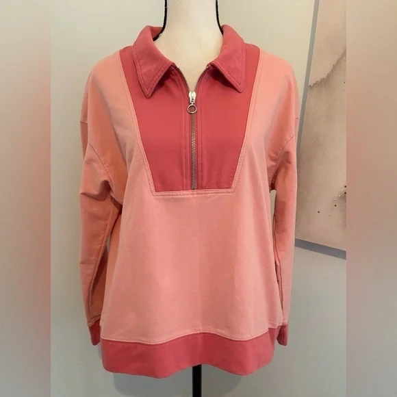 Time and Tru Women's Quarter Zip Sweatshirt Color Block Pink Women’s Size Large - Picture 6 of 11